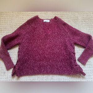 John + Jenn red Knit Sweater Lace Up Side Cozy Soft Fall Winter Sz S